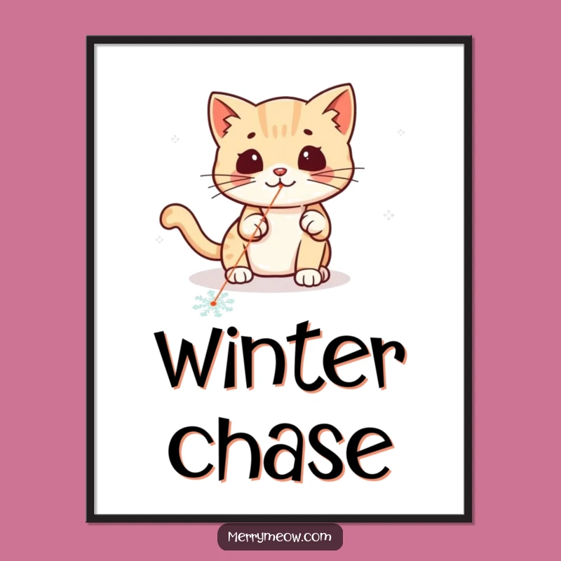 Funny Kawaii Laser Cat Poster: Playful Winter Chase Wall Art Gift