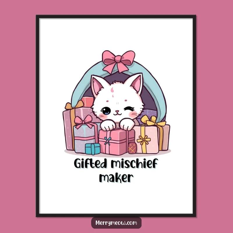 Funny Present Cat Poster: Add Whimsy to Your Holiday Decor
