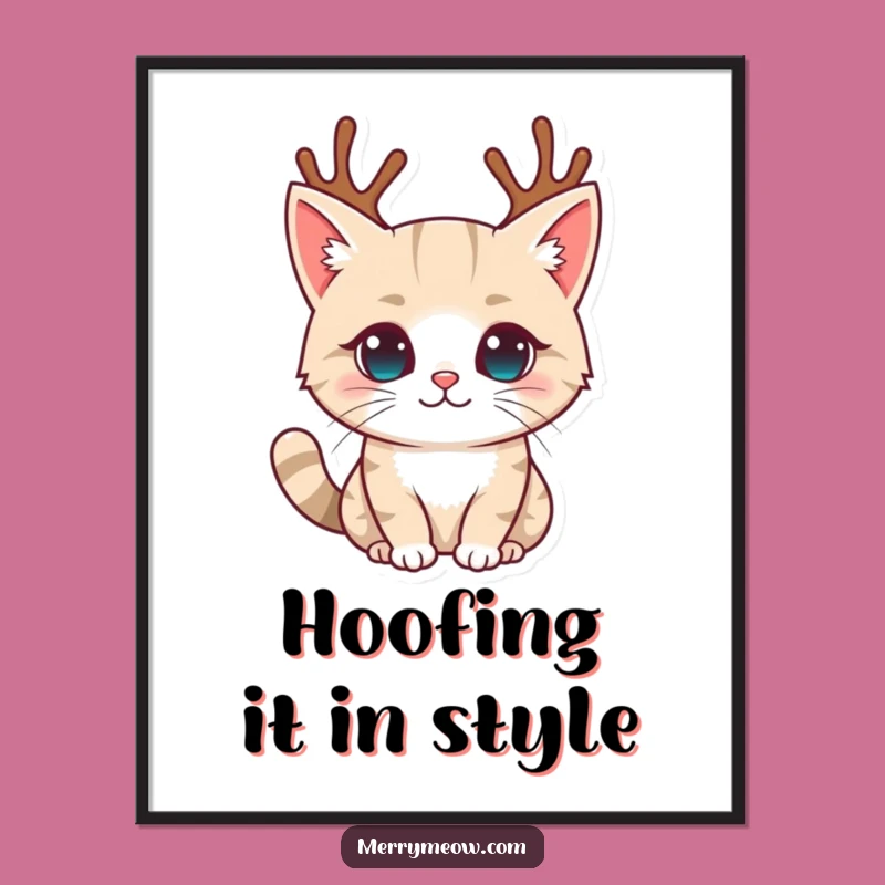Funny Reindeer Antler Cat Poster: Hilarious Feline Holiday Art