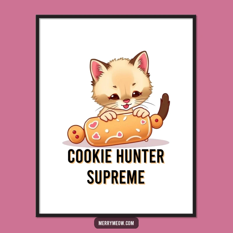 Funny Siamese Kitten Cookie Poster: Playful Holiday Decor Funny Gift