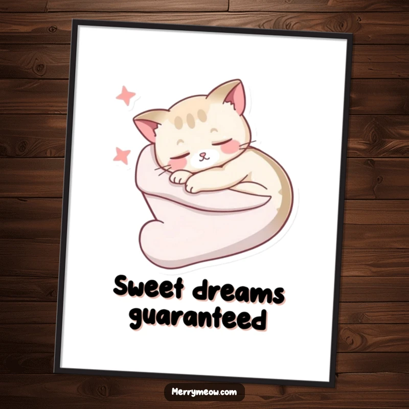 Funny Poster: A hilariously sleepy cat is curled up tightly inside a stocking, captured in a moment of sweet slumber.