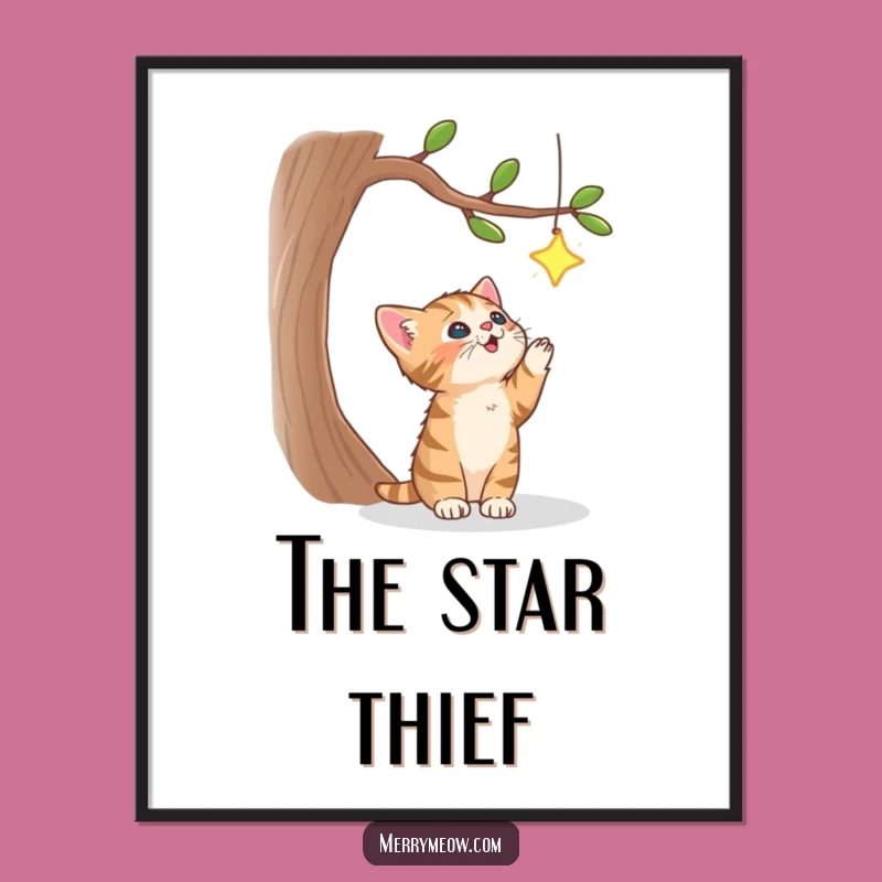 Funny Tabby Kitten Star Art Poster: Dreamy Feline Wall Decor Funny Gift