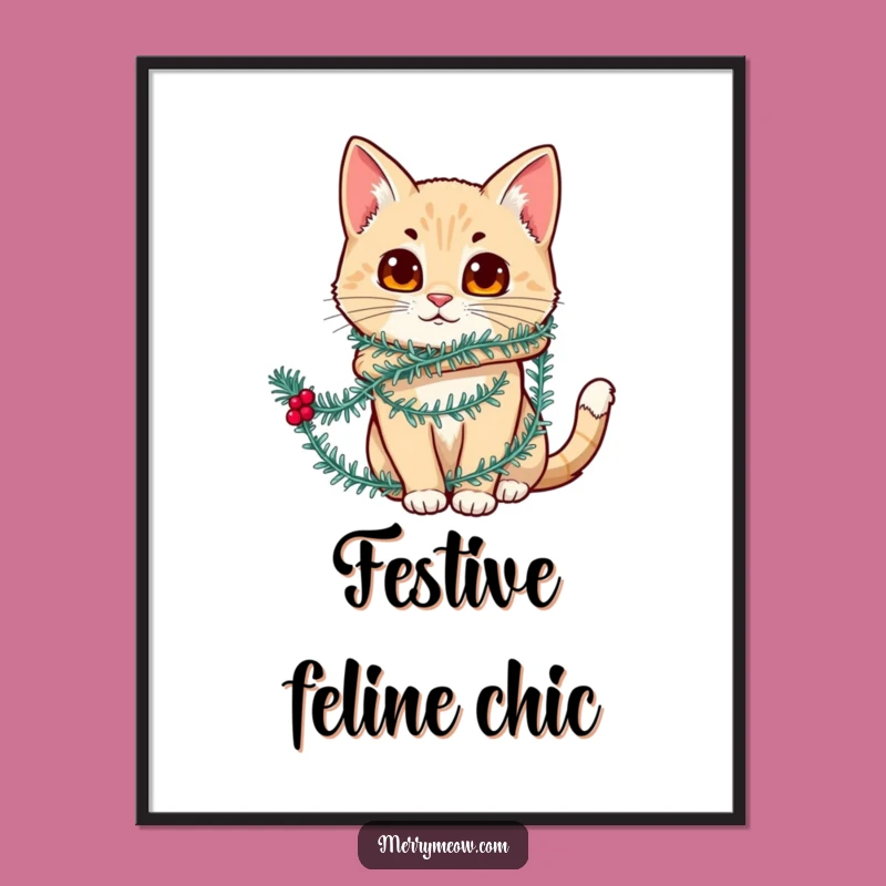 Funny Tinsel Cat Poster: Festive Wall Art for Hilarious Holiday Decor