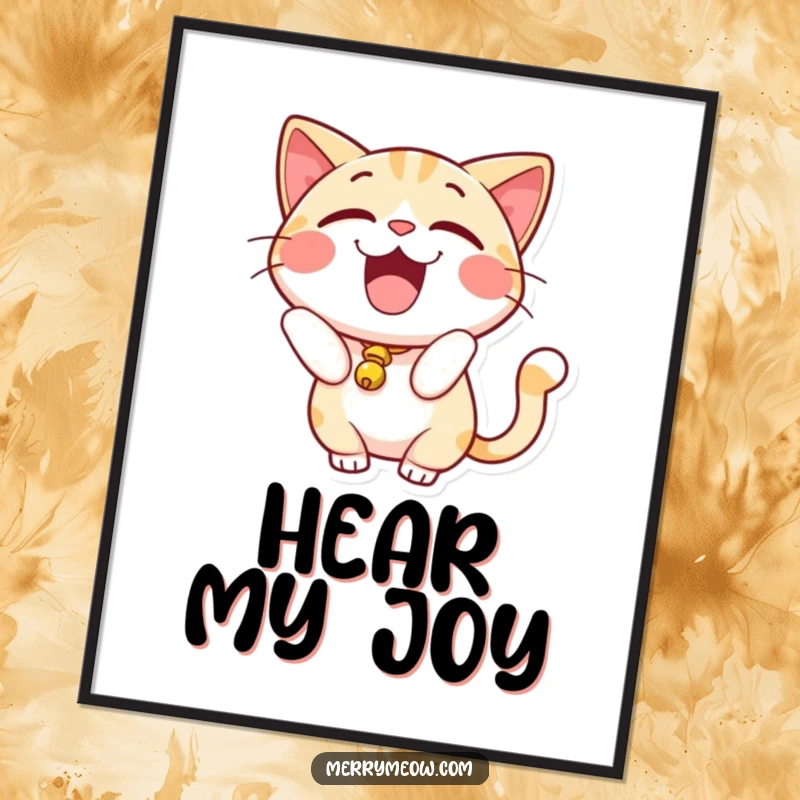 Funny Poster: An excited cat’s tail with a small bell, mid-action, radiating playful energy.