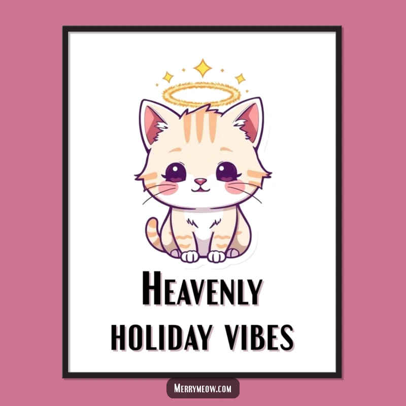 Funny Tinsel Halo Cat Poster: Divine Feline Art for Festive Decor Gift
