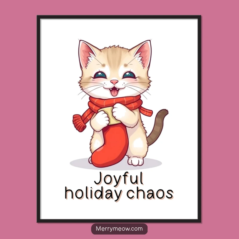 Funny Kitten Stocking Poster - Festive & Hilarious Wall Art Gift!