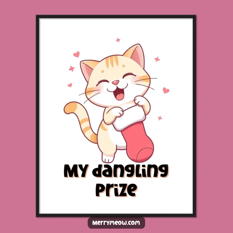 Funny Swatting Cat Stocking Poster: Hilarious Feline Holiday Art