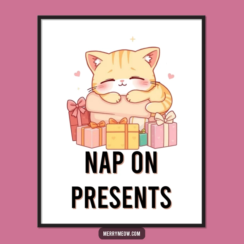 Funny Napping Cat Poster: Charming Wall Art for Hilarious Holiday Decor