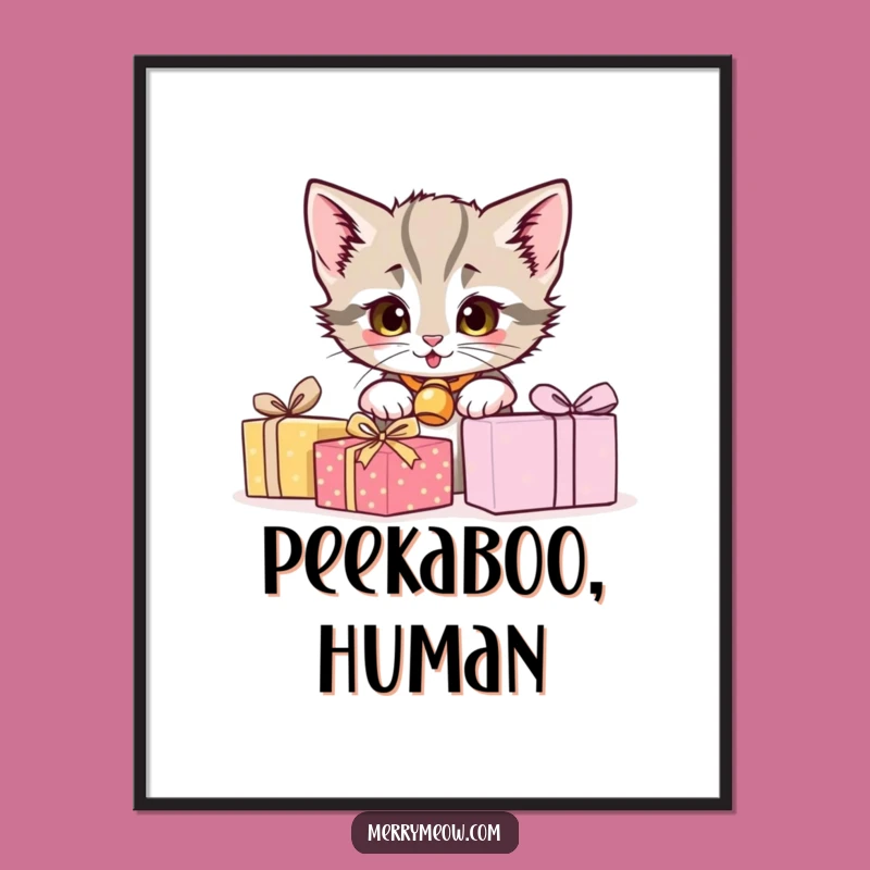Funny Kitten Peeking Poster - Adorable Art & Perfect Gift