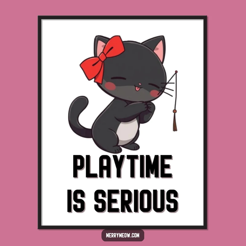 Funny Black Cat Poster: Playful Batting Art, Charming Funny Gift for Walls!