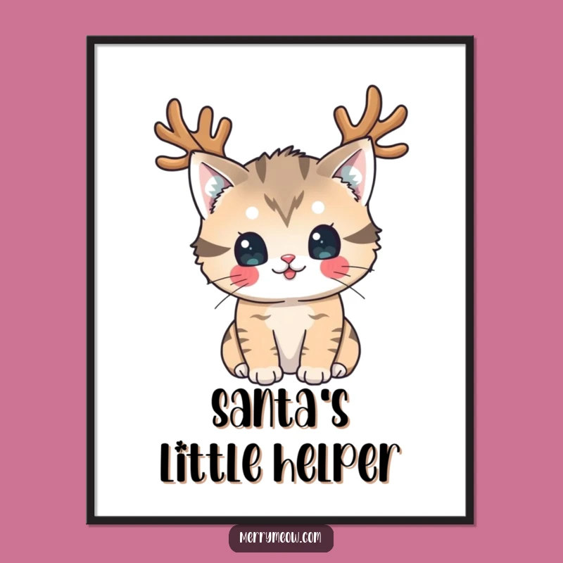 Funny Reindeer Cat Poster: Festive Feline Art, Charming Funny Holiday Gift!