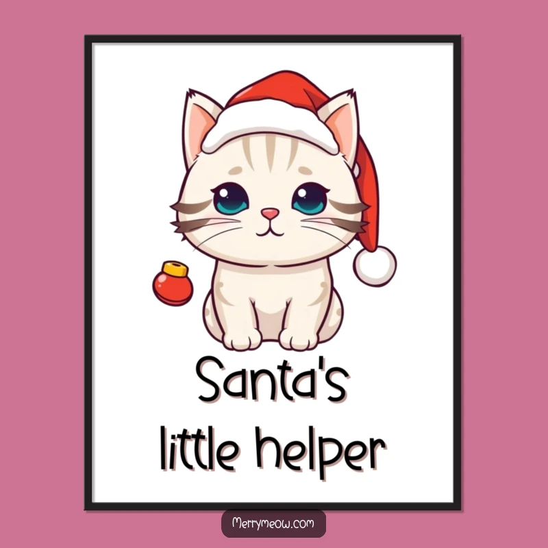 Funny Kawaii Santa Cat Poster: Festive Holiday Wall Art Gift