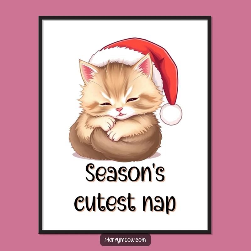 Funny Fluffy Kitten Santa Poster: Adorable Holiday Decor Funny Gift