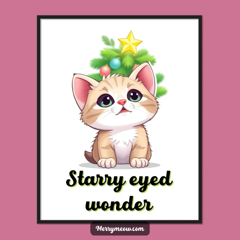 Funny Kitten Christmas Star Poster: Enchanting Holiday Decor Funny Gift
