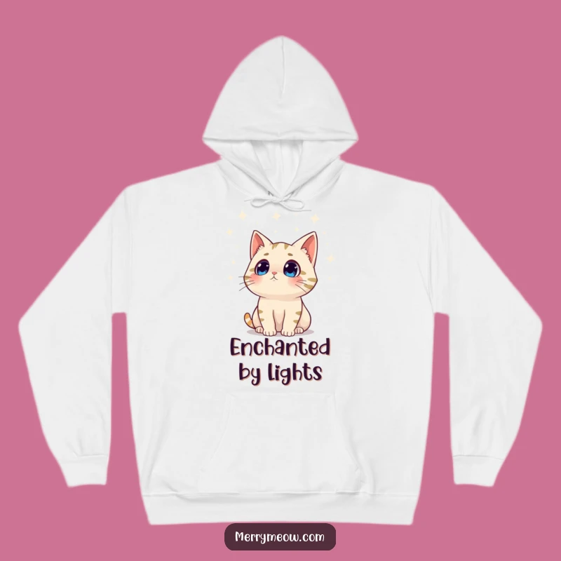 Funny Surprised Cat Twinkling Lights Hoodie, Cozy Holiday Wonder Gift