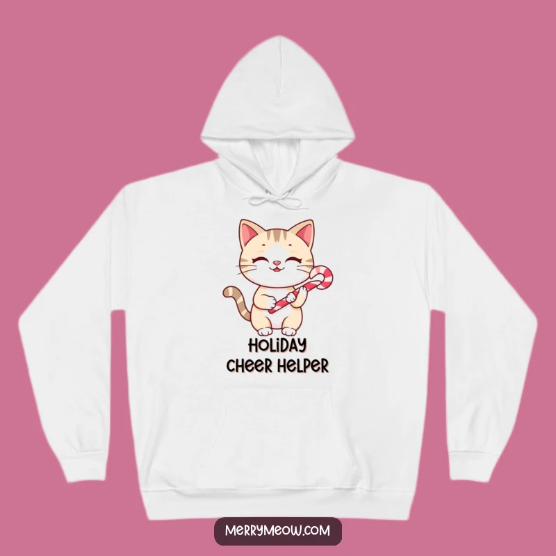 Funny Cheery Cat Candy Cane Hoodie: Cozy Up with Sweetness, The Purrfect Funny Gift!