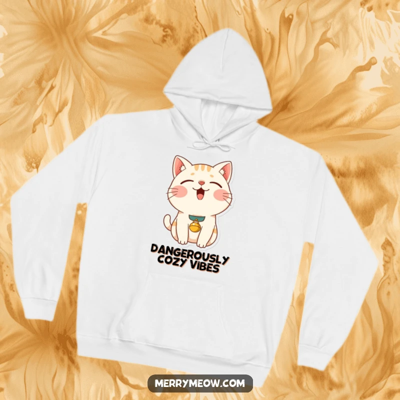 Funny content cat hoodie depicting a serenely purring cat with a small bell collar, embodying ultimate feline contentment and humor.