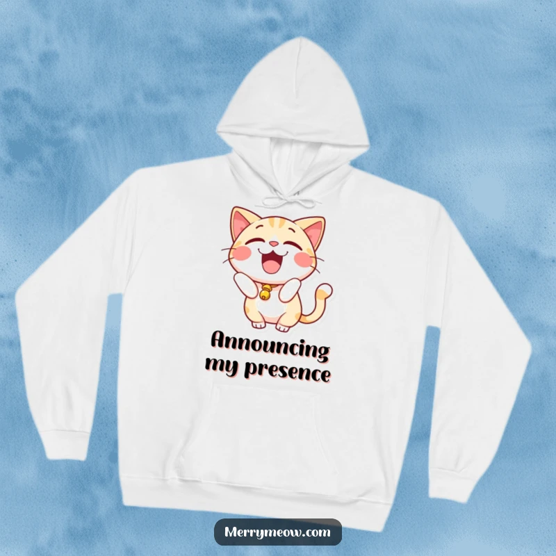 Funny Hoodie: An excited cat with a bell on its tail, ready to bring joy and playful sound.