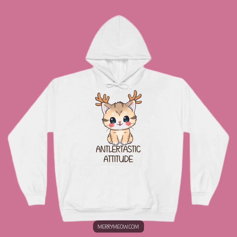 Funny Reindeer Cat Hoodie: Cozy Antlered Feline, Perfect Funny Holiday Gift!