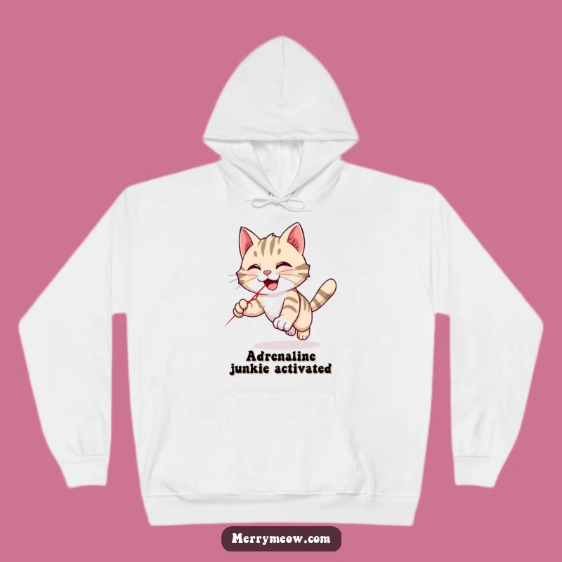 Funny Tabby Cat Laser Hoodie: Cozy Chase Illustration, Ultimate Humorous Gift