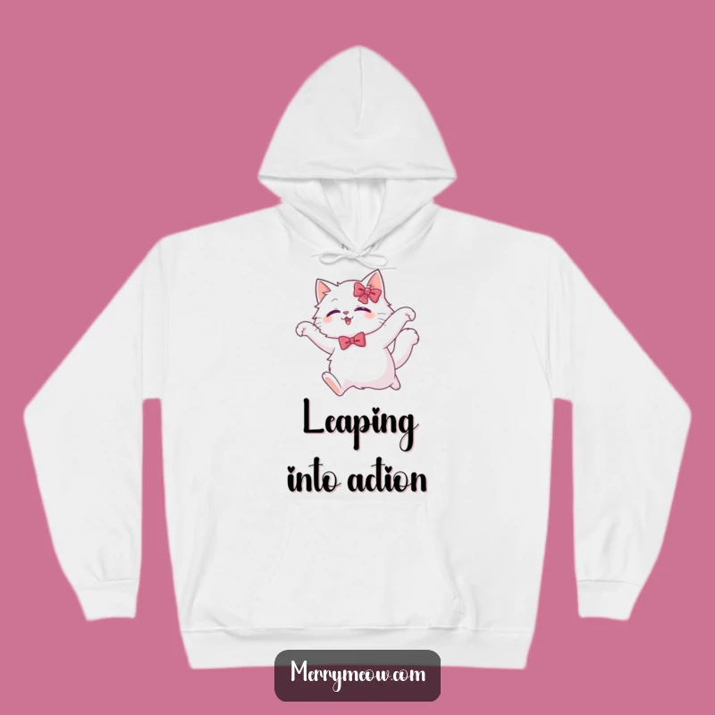 Funny White Cat Leap Hoodie: Cozy Graceful Design, Ultimate Humorous Gift