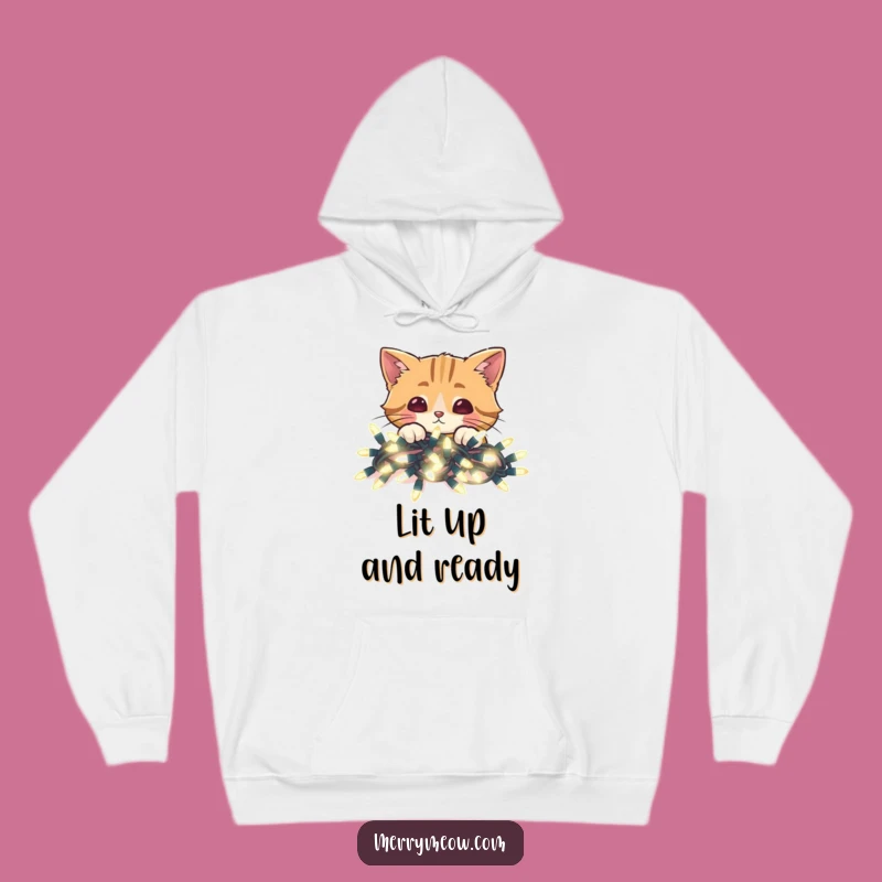 Funny Cat Christmas Lights Hoodie: Cozy Peek-a-Boo Holiday Sweatshirt