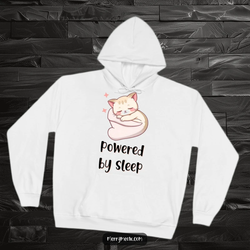 Funny Hoodie: A small cat is nestled snugly within a stocking, dreaming hilariously sweet, peaceful dreams.