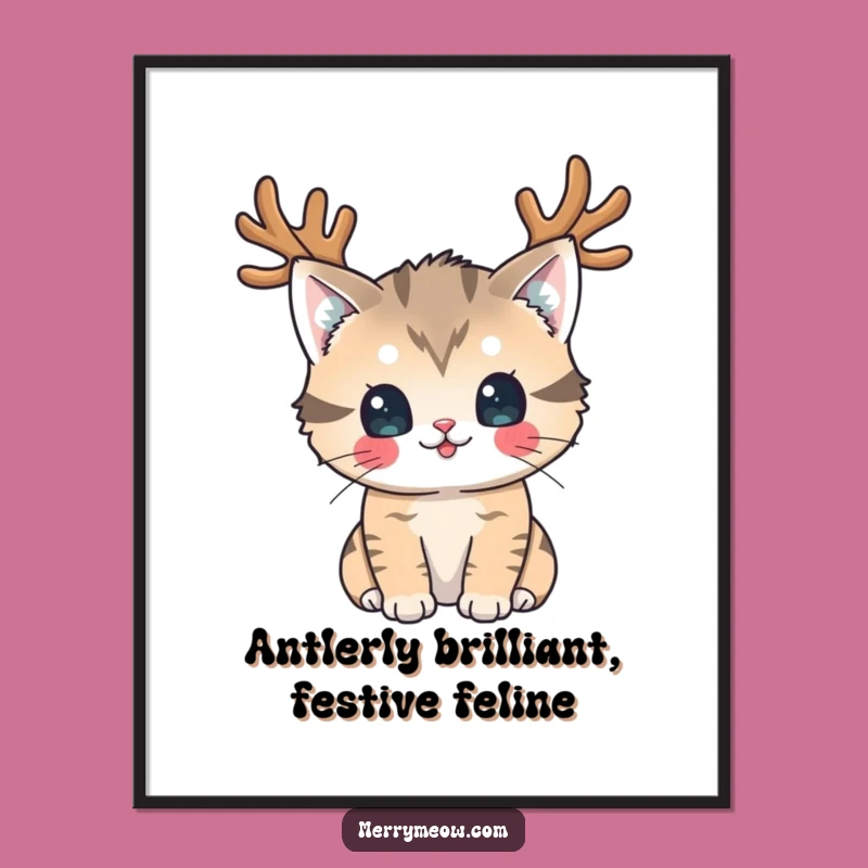 Free Printable Reindeer Cat Wall Art: Funny Festive Downloadable Holiday Decor