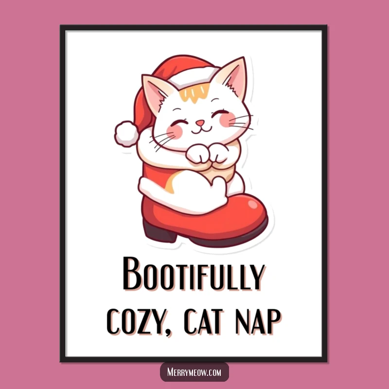 Free Printable Santa Boot Cat Wall Art: Cozy Funny Downloadable Decor