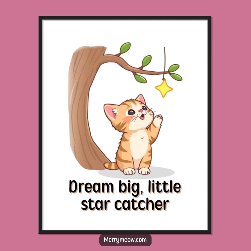 Free Printable Wall Art: Funny Tabby Kitten Star Hunter, Quirky Downloadable Decor