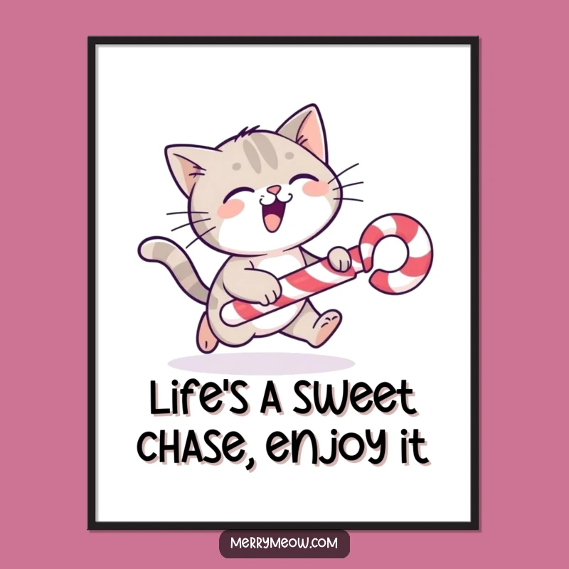 Free Printable Cat Wall Art: Candy Cane Chase, Funny Downloadable Decor