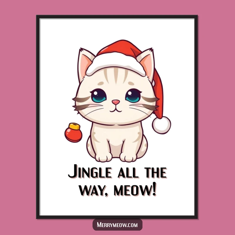 Free Printable Kawaii Cat Wall Art: Funny Santa Cat Festive Downloadable Art