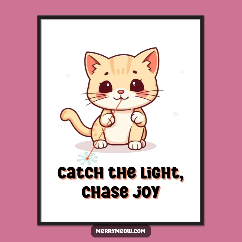 Free Printable Kawaii Cat Wall Art: Laser Chase Snowflake Downloadable Art