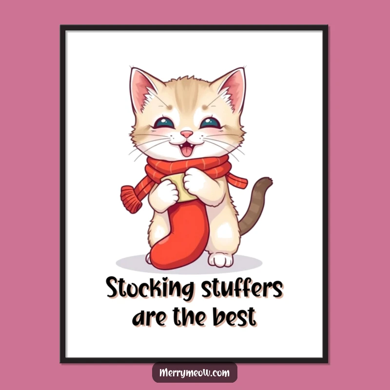 Free Printable Kitten Wall Art: Stocking Toss Funny Downloadable Art Gift