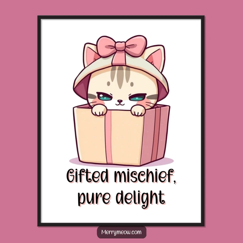 Free Printable Wall Art: Cat Gift Box Peek Funny Downloadable