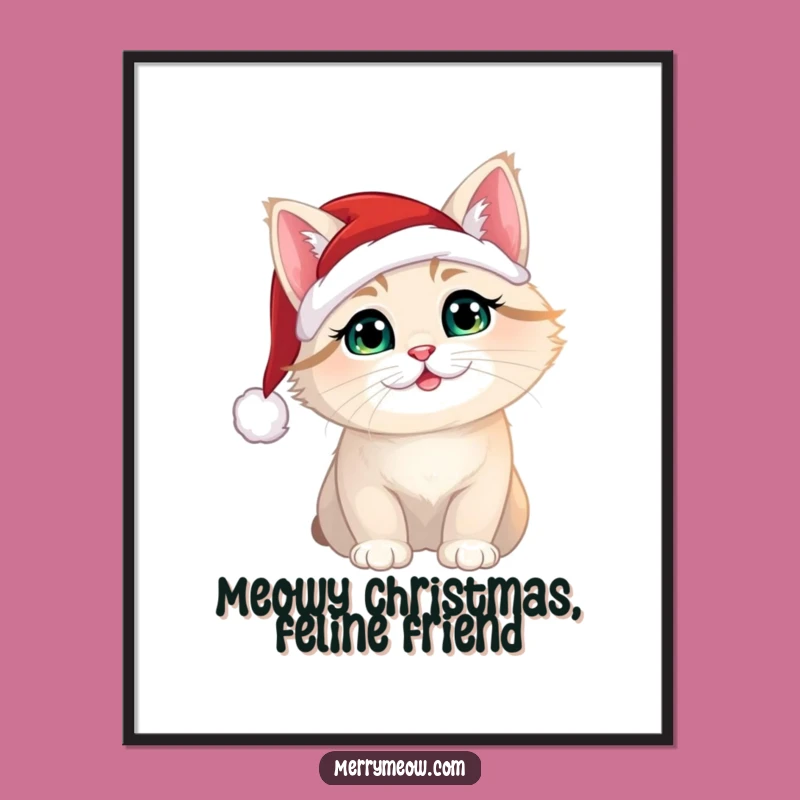 Free Printable Wall Art: Christmas Cat Santa Hat, Festive Downloadable Decor
