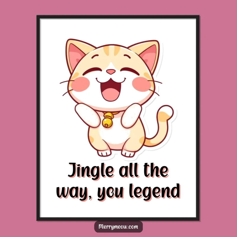 Free Printable Wall Art: Excited Cat with Bell, Playful Downloadable Art!