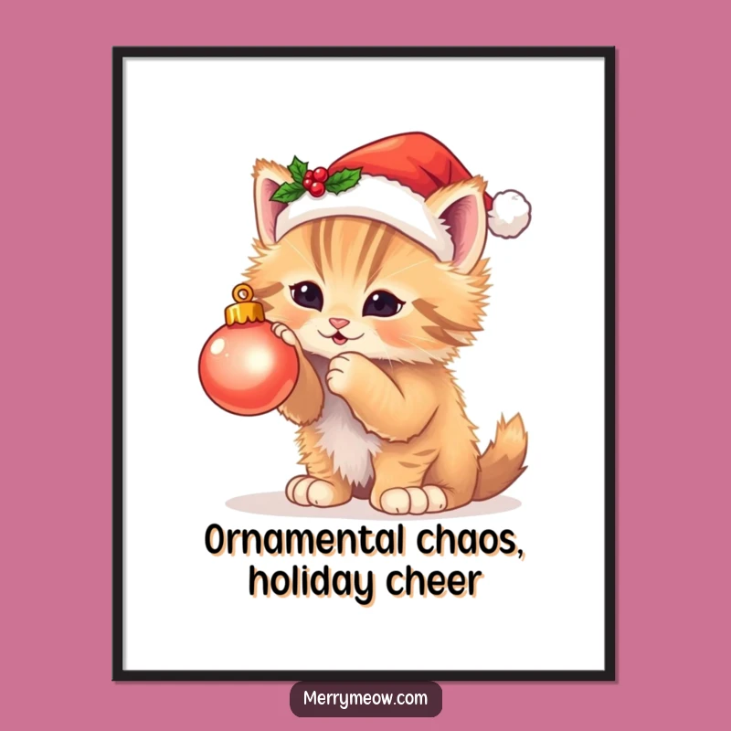 Free Printable Wall Art: Kitten Santa Hat Ornament Funny Downloadable