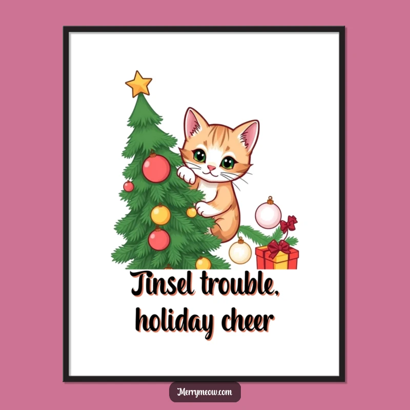 Free Printable Wall Art: Mischievous Cat Christmas Tree Funny Downloadable Decor