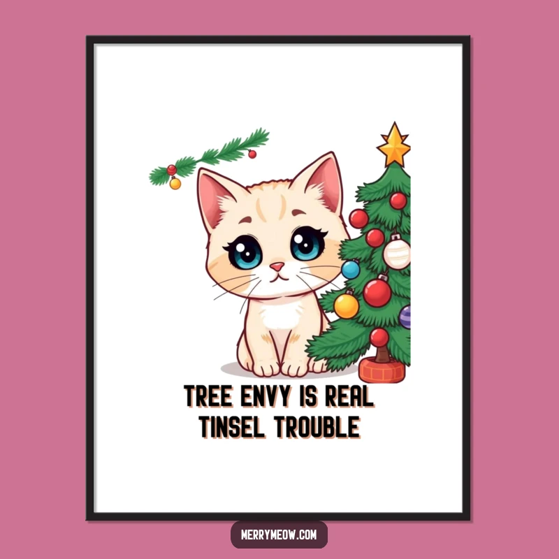Funny Cat Christmas Tree Art: Free Printable Wall Decor, Whimsical Downloadable Home Gift