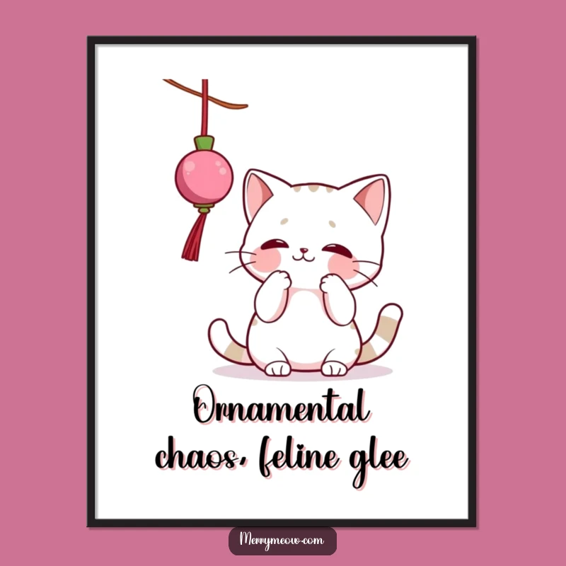 Funny Free Printable Wall Art: Cat Batting Ornament - Playful Downloadable Art Decor