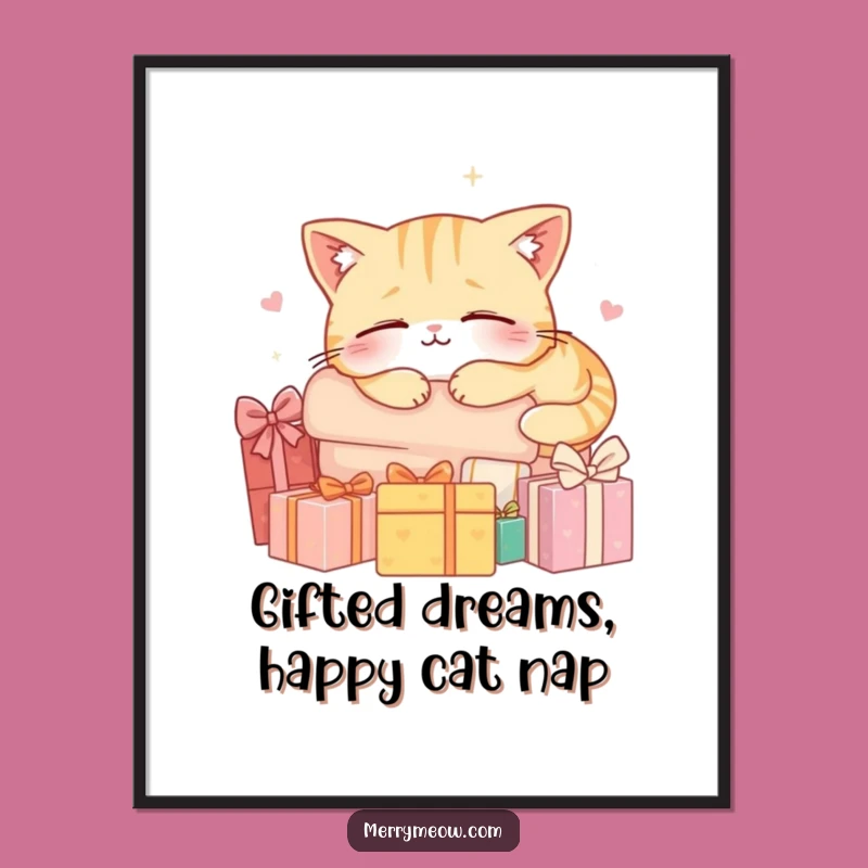 Funny Free Printable Wall Art: Napping Cat on Gifts - Cozy Decor