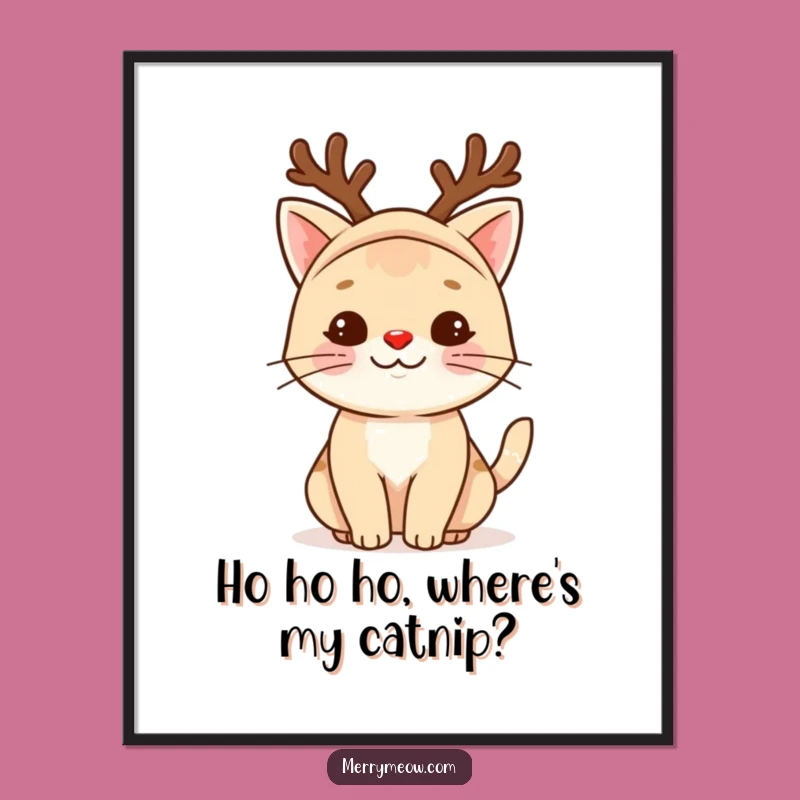 Free Printable Reindeer Cat Wall Art: Funny Downloadable Festive Decor