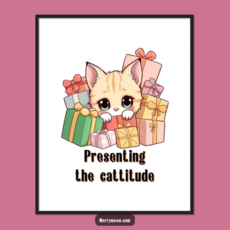 Quirky Free Printable Wall Art: Cat Present Peek Fun Decor Downloadable Gift