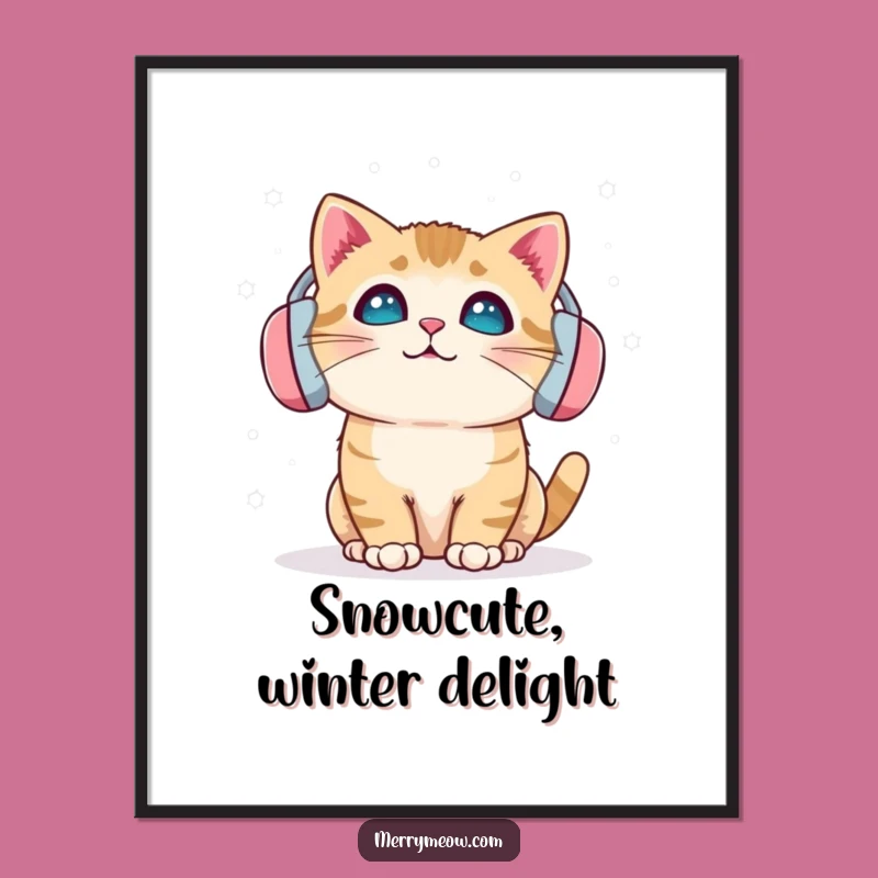 Free Printable Wall Art: Snow Delight Cat Earmuffs Funny Downloadable Decor