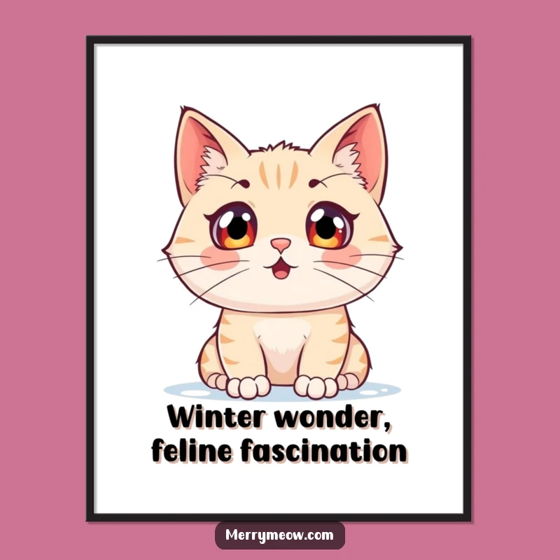 Funny Free Printable Wall Art: Excited Snow Cat Decor - Winter Wonder