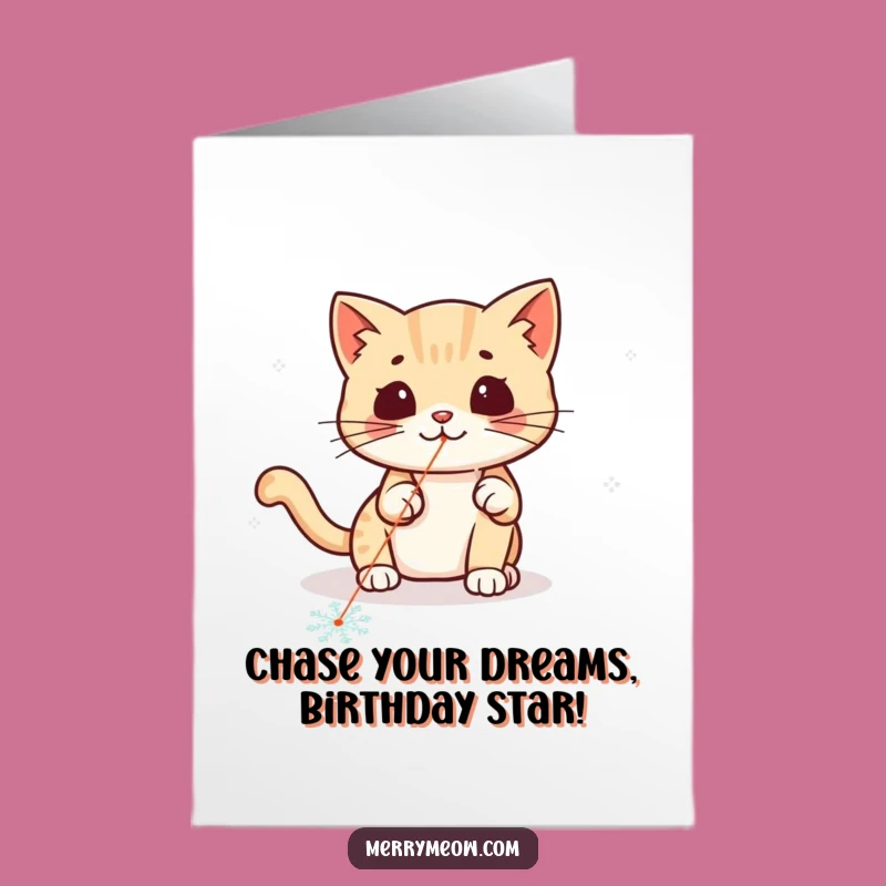 Free Printable Kawaii Cat Birthday Card: Laser Chase Funny Downloadable Gift