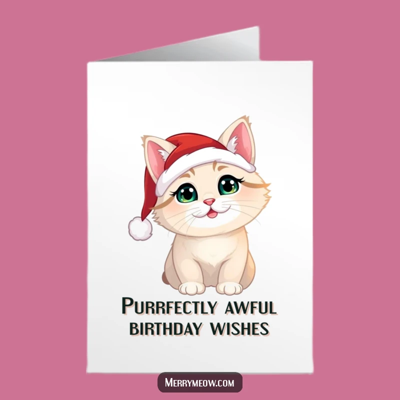 Free Printable Birthday Card: Christmas Cat Santa Hat, Funny Downloadable Gift