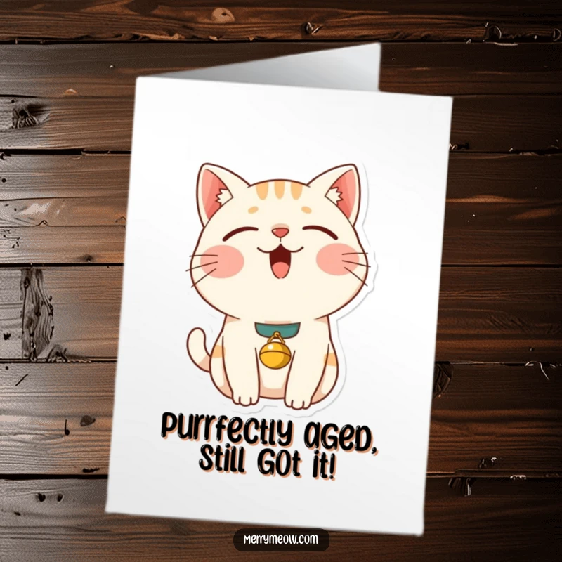 Funny Free Printable Birthday Card featuring a content cat purring loudly, eyes closed, with a tiny bell collar.