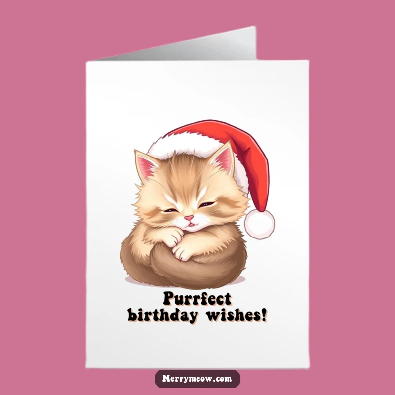 Free Printable Birthday Card: Cozy Kitten Santa Hat, Cute Downloadable Birthday Surprise
